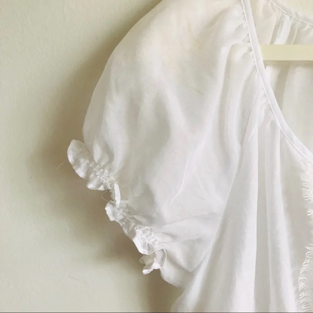 Candies White Blouse Semi Sheer Center Lace Short Elastic Puff Sleeves Top Med. - Picture 11 of 16